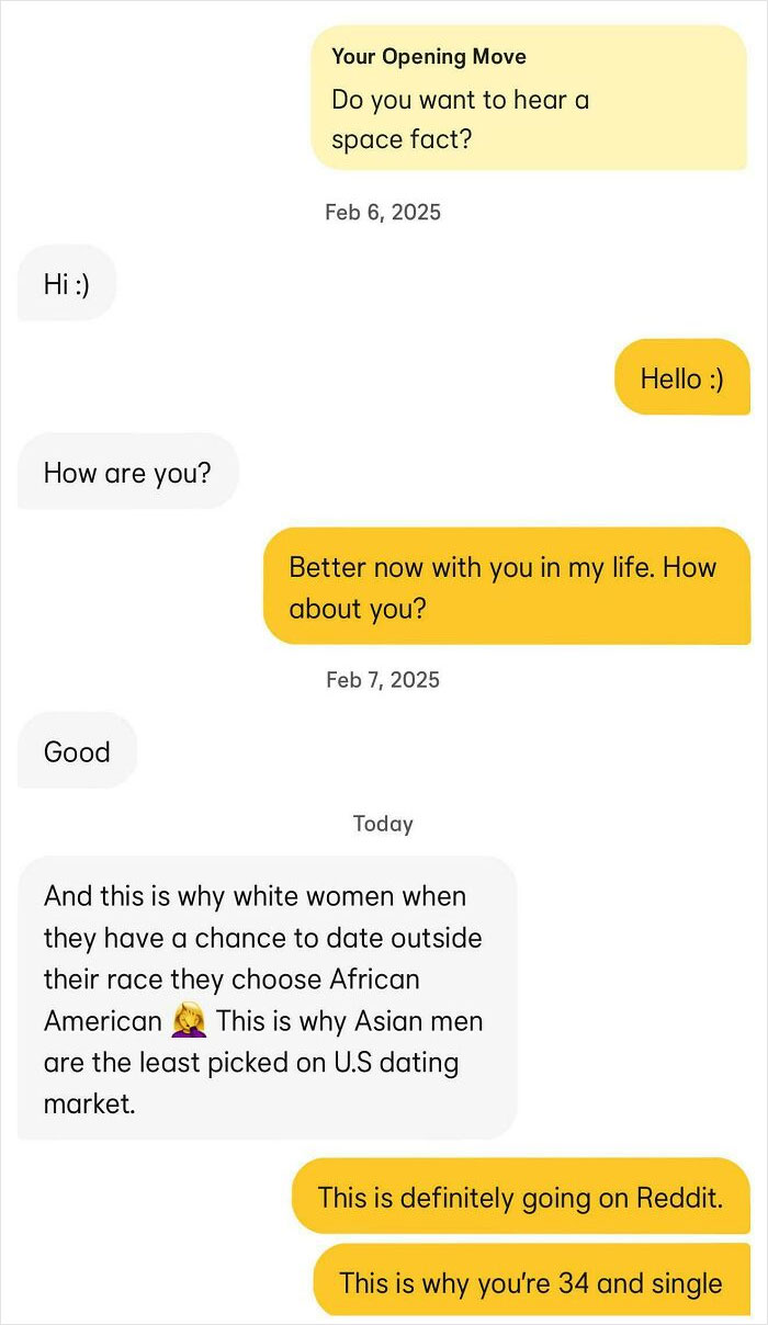 Text exchange about dating preferences, with comments reflecting entitlement and a need for a reality check.