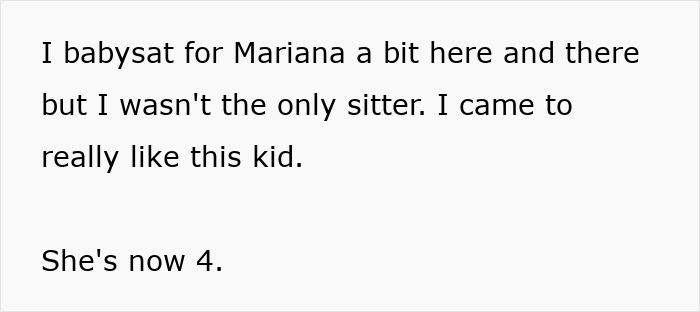 Text about babysitting Mariana and becoming fond of her.