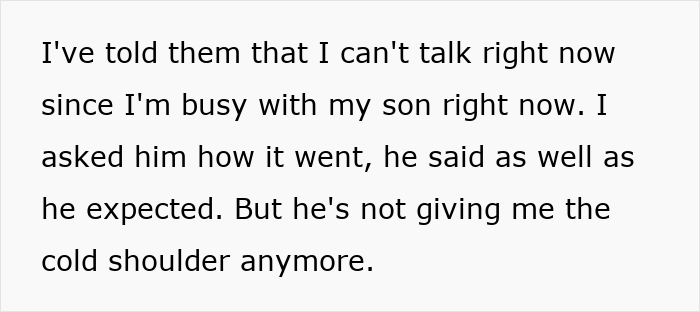 Text exchange discussing staying with son and communication improvements. Text exchange discussing staying with son and communication improvements.