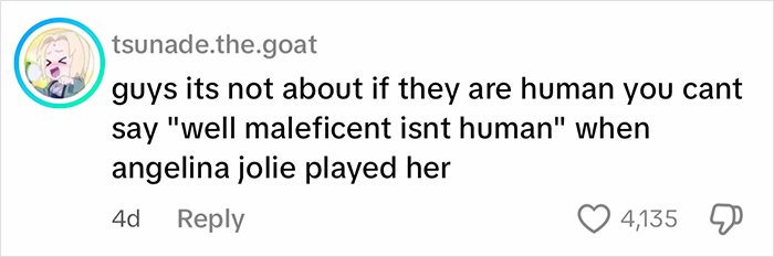 Comment from user discussing beauty standards in fairy tales, highlighting human female and male beast character roles.