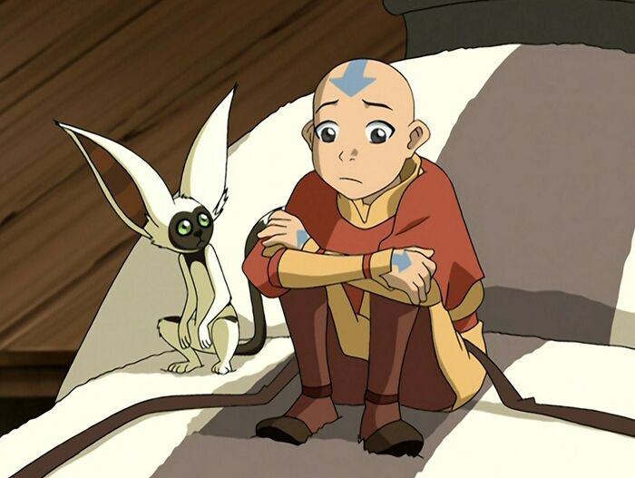 Animated character with a blue arrow on the head sits thoughtfully with a small creature, reflecting on a perfect show journey.