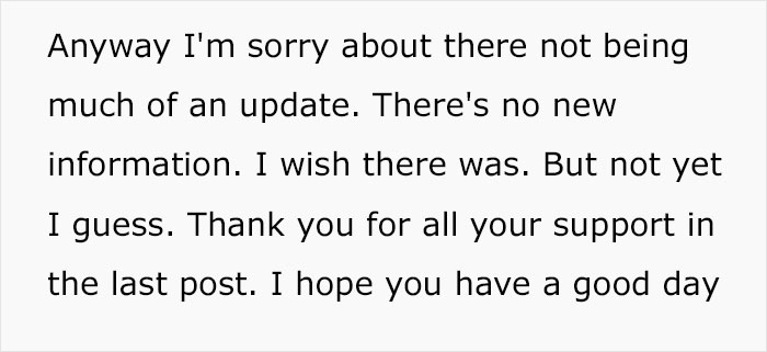 Text about a lack of updates and appreciation, related to surprising family DNA results.