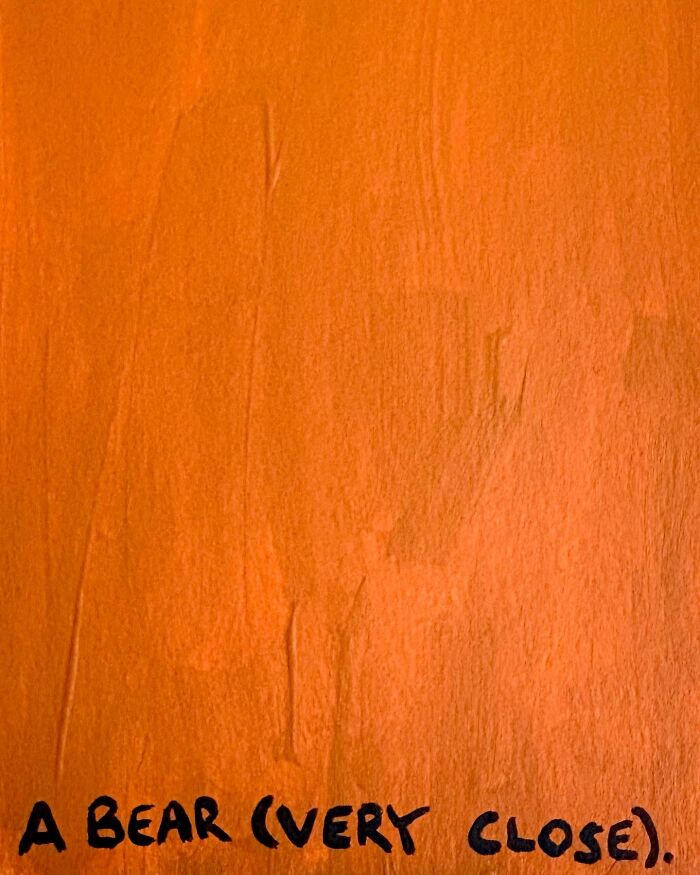 Orange abstract art with text "A Bear (Very Close)" by Billy Murphy, featuring minimalist animal concept.