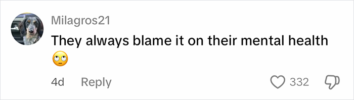 Comment by user Milagros21 with a dog profile picture, stating a response about mental health, related to fitness influencer weight loss controversy. Comment by user Milagros21 with a dog profile picture, stating a response about mental health, related to fitness influencer weight loss controversy.