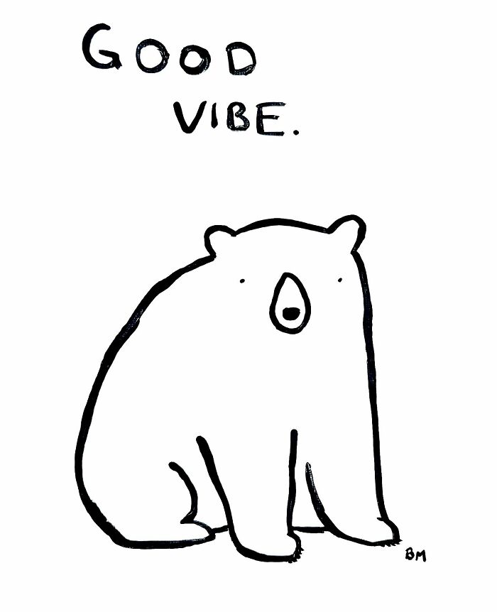 Bear drawing by Billy Murphy with "Good Vibe" text, simple black and white illustration.