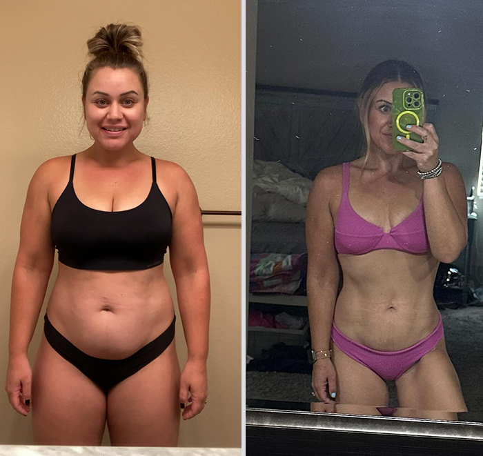 Fitness influencer before and after weight loss transformation, highlighting reactions from fans canceling her journey. Fitness influencer before and after weight loss transformation, highlighting reactions from fans canceling her journey.