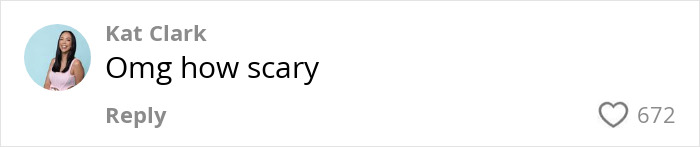 Comment by Kat Clark saying “Omg how scary” with 672 likes. Comment by Kat Clark saying “Omg how scary” with 672 likes.