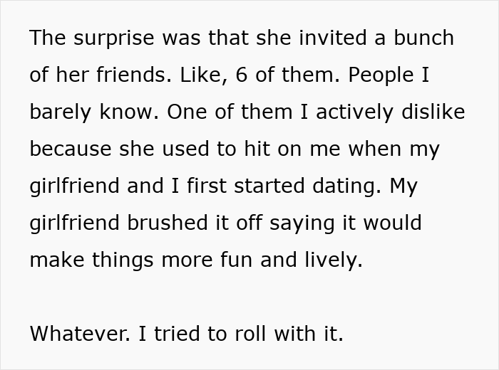 Text recounting a surprising birthday dinner with unexpected guests, focusing on celebrating.