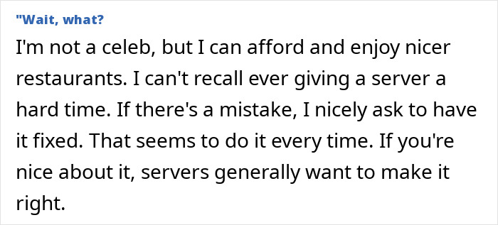 Text discussing dining experiences and being polite to restaurant servers, referencing punk rock legend.