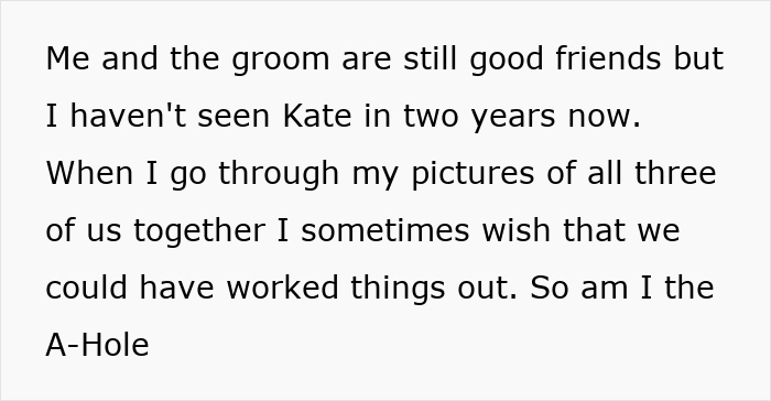 Text about friendship with the groom after a wedding, referencing an issue with anxiety pills.