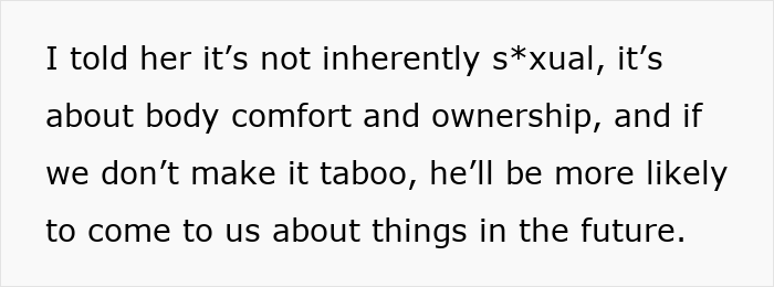 ALT text: Parent and child discussing body comfort and ownership, highlighting son father grooming drama and open communication.