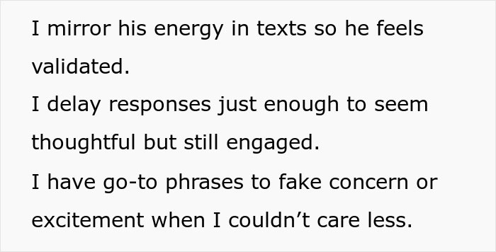 Text on a white background discussing strategies to appear engaged, related to making millions with minimal work effort.