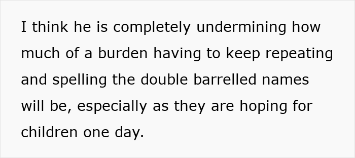 Text discussing the challenges of hyphenated last names and future implications for children. Text discussing the challenges of hyphenated last names and future implications for children.