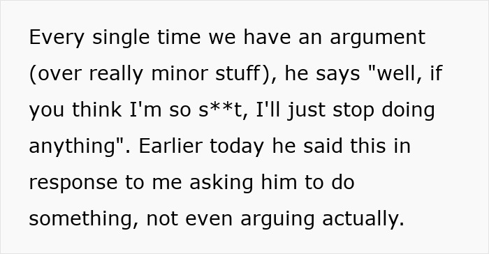 Text exchange discussing husband's reluctance in parenting roles.