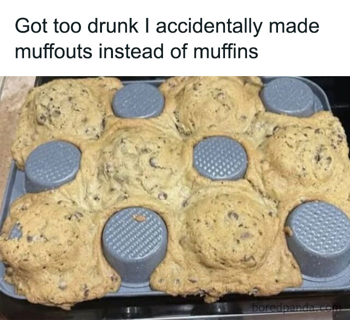 Baking fail with muffin batter covering pan in a humorous Instagram post.