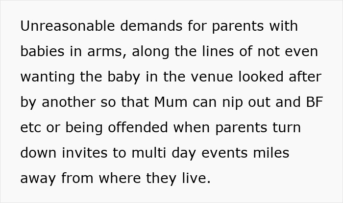 Text discussing unreasonable demands on parents with babies and how new generations impact the joy of weddings.