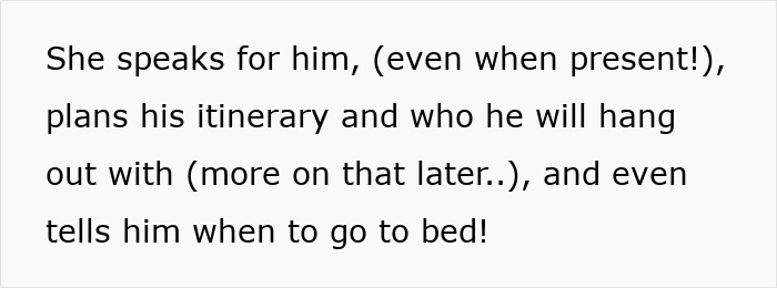 Text describing controlling behavior, planning itineraries, and setting boundaries after years of frustration with SIL's controlling behavior.