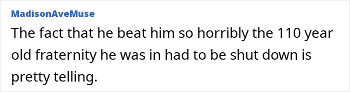 Comment discussing Jon Hamm's past related to fraternity incident.