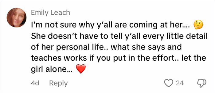 Comment defending fitness influencer amid fans canceling her after revealing truth behind weight loss with a heart emoji. Comment defending fitness influencer amid fans canceling her after revealing truth behind weight loss with a heart emoji.