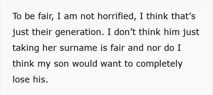 Text about a mother's reaction to her son's choice of a hyphenated last name after marriage. Text about a mother's reaction to her son's choice of a hyphenated last name after marriage.