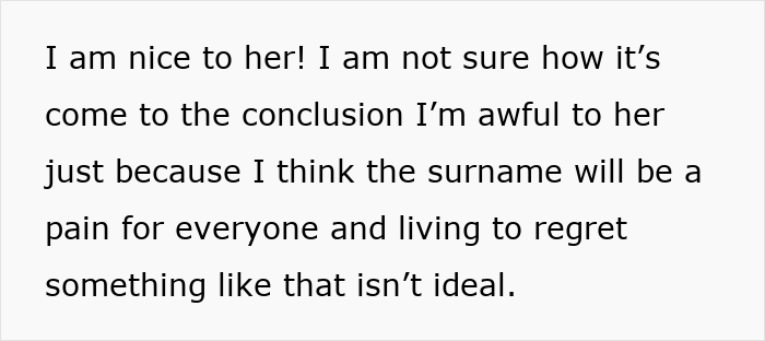 Text discussing concerns over a hyphenated last name after marriage, mentioning potential regret and inconvenience. Text discussing concerns over a hyphenated last name after marriage, mentioning potential regret and inconvenience.