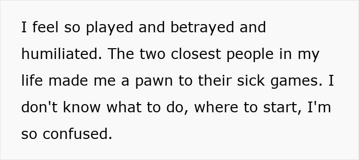 Text about bride's feelings of betrayal over bet made by fianc&eacute; and best friend.