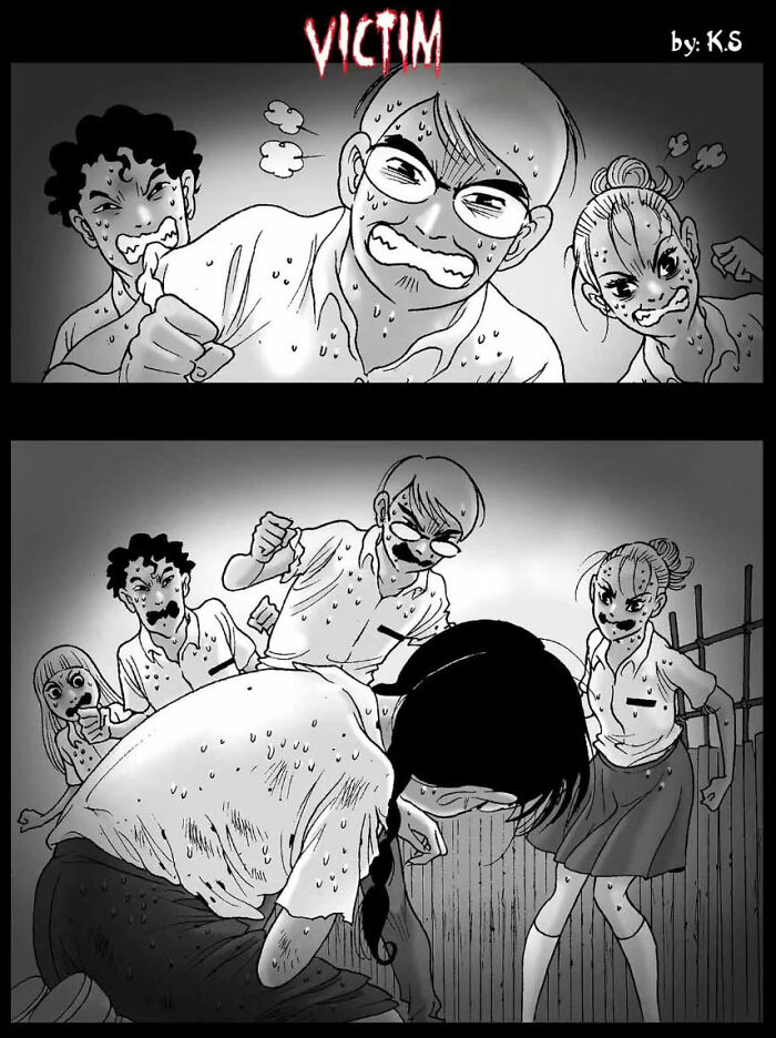 A tense scene from a DarkBox Comics horror story, depicting a group confronting a distressed individual.
