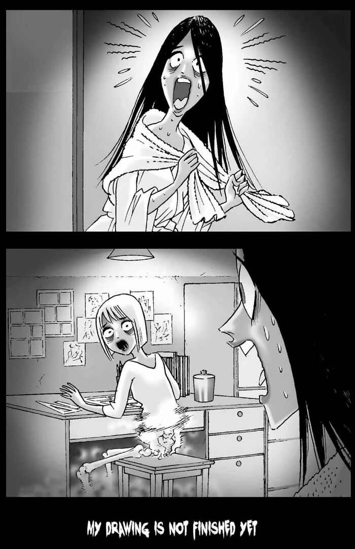 Comic panel from DarkBox Comics features a shocked woman staring at an unsettling scene.