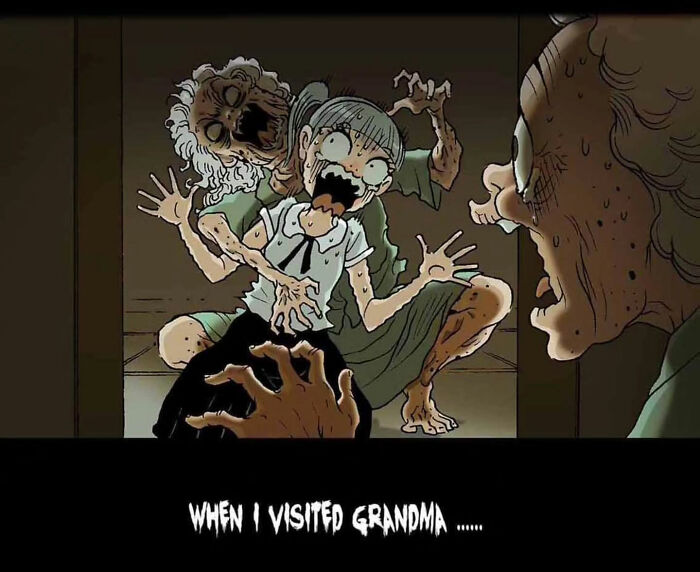 A girl and ghostly figure scream in horror as they encounter an eerie presence in a silent horror comic by DarkBox Comics.