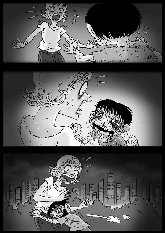 Comic scene by DarkBox Comics showing two shocked characters in a dark, ominous setting.