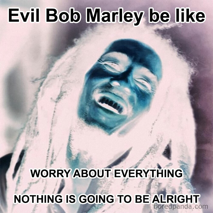 Inverted image of a person with dreadlocks captioned humorously about life's struggles; a philosophy meme.