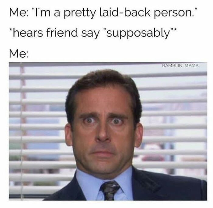 Man in suit with wide eyes reacting humorously, illustrating a laid-back person meme from daily laughs collection.