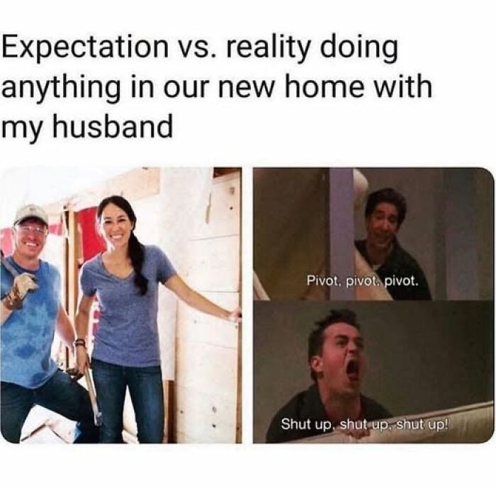 Expectation vs reality meme about moving in a new home featuring funny scenes from a popular TV show, daily laughs meme.