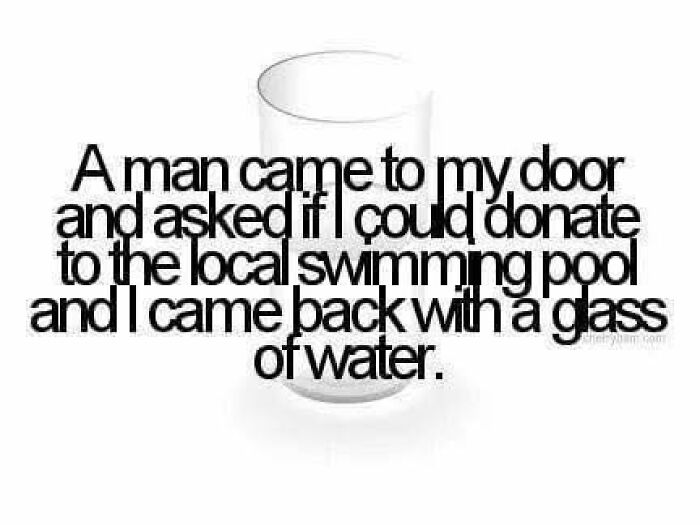 Humorous meme text about donating to a swimming pool, featured in daily laughs and memes collection.