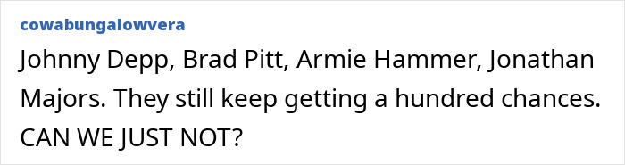 Comment referencing Johnny Depp's return to Hollywood and cancel culture debate, questioning repeated opportunities for actors. Comment referencing Johnny Depp's return to Hollywood and cancel culture debate, questioning repeated opportunities for actors.