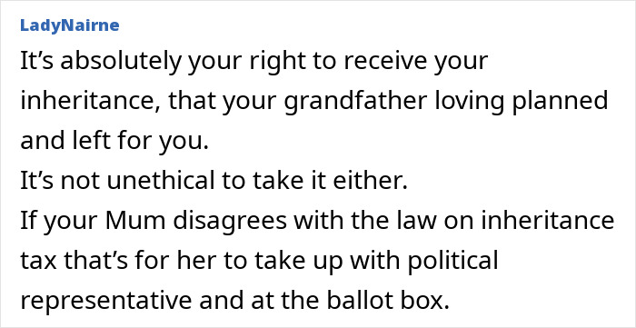 Text discussing inheritance rights and ethical considerations, addressing a woman's moral decision on family inheritance.