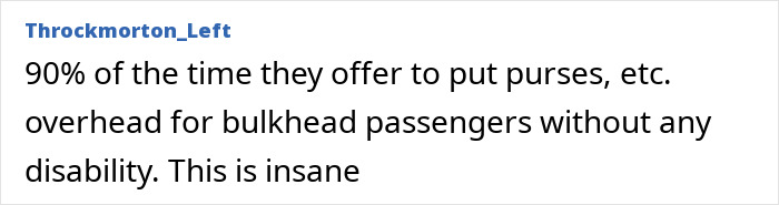 Comment highlights frustration with flight attendant's treatment of disabled passengers. Comment highlights frustration with flight attendant's treatment of disabled passengers.