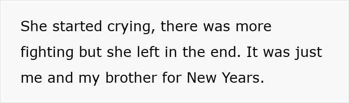 Text recounting a conflict involving a woman, brother, and New Year's departure. Text recounting a conflict involving a woman, brother, and New Year's departure.