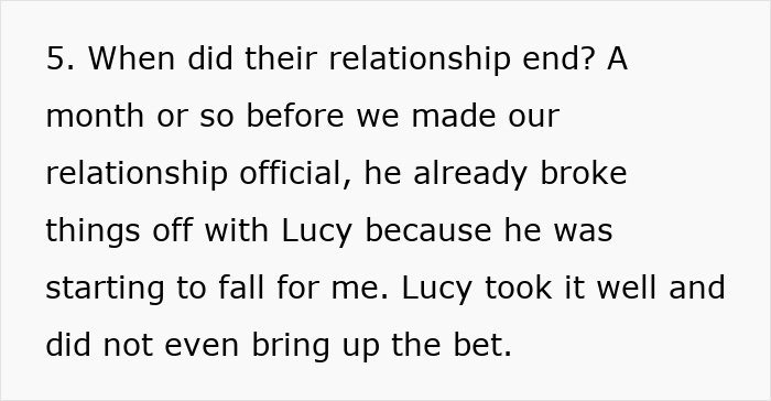 Text on a relationship ending and a bet, related to marriage and best friend.