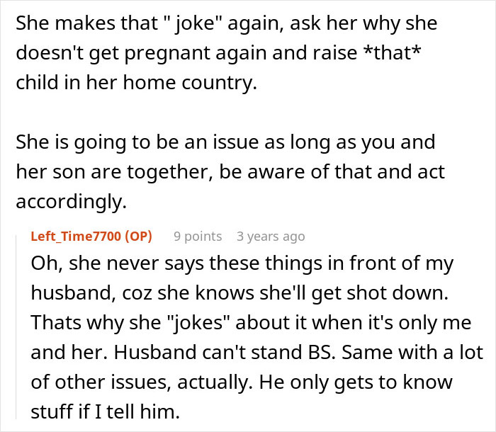 Discussion about MIL's baby comment causing concern for woman.