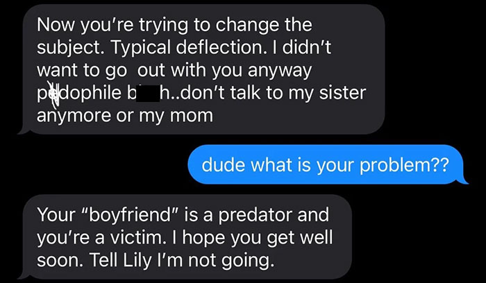 Text message exchange with serious accusations affecting friendship over hygiene practices.