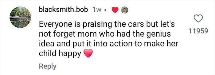 Comment praising mom's idea to surprise son with local sports car lovers on his birthday.