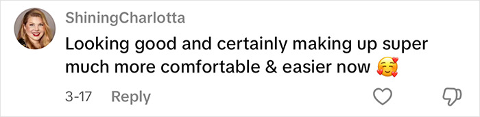 YouTube influencer's post-surgery comment praising eyelid surgery results. YouTube influencer's post-surgery comment praising eyelid surgery results.