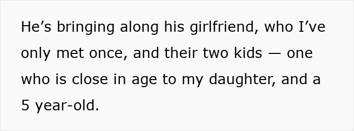 Text describing family vacation changes with unexpected guests joining.