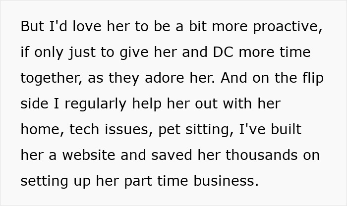 Text discussing modern grandparenting roles and double standards, mentioning support with tech and part-time business.