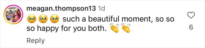 Instagram comment celebrating lovebirds Kristen Stewart and Dylan Meyer's wedding moment, with heart and clapping emojis.