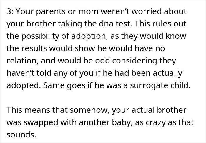 Text explains family DNA results revealing a baby swap.
