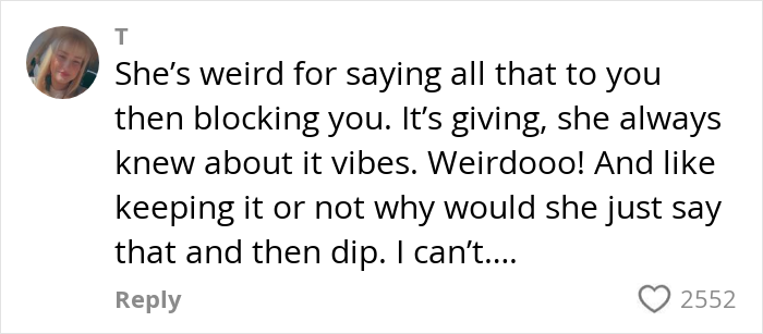 Comment discussing cheating and unexpected pregnancy revelation in a relationship.