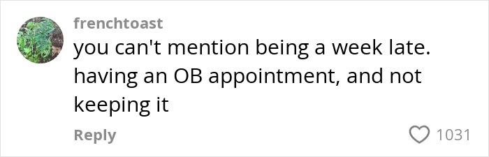 Comment criticizing pregnancy reference, indicating skepticism.