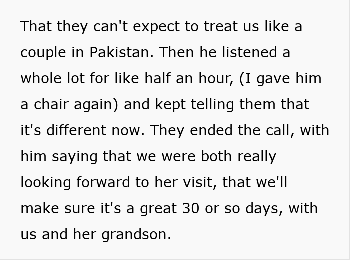 Text excerpt discussing expectations and adjustments for MIL's visit, changing from 2 years to 30 days. Text excerpt discussing expectations and adjustments for MIL's visit, changing from 2 years to 30 days.